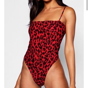 Boohoo Tall Leopard Square Neck Bodysuit
